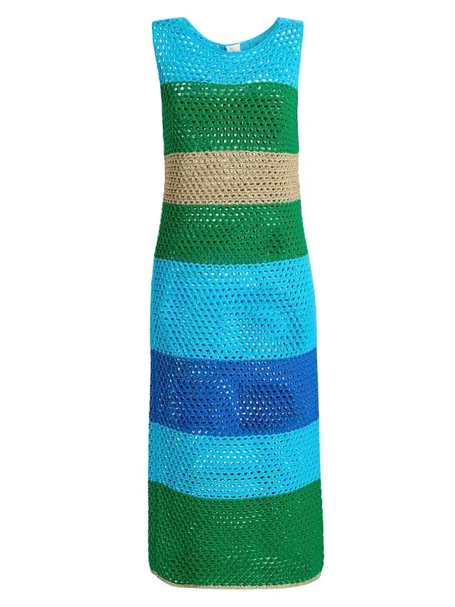 Milly Women's Open-Stitch Striped Cover-Up Midi-Dress - Blue Green Multi