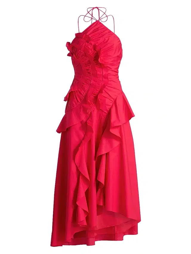 AMUR Women's Ottavia Ruffle Halterneck Midi-Dress - Solstice Red