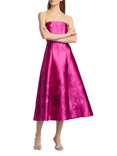 Kay Unger Women's Natalie Floral Tea-Length Strapless Cocktail Dress - Vivid Berry Multi | Thumbnail 2