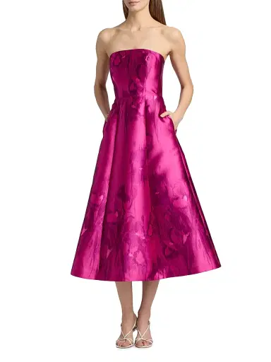 Kay Unger Women's Natalie Floral Tea-Length Strapless Cocktail Dress - Vivid Berry Multi | Thumbnail 3