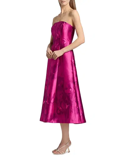 Kay Unger Women's Natalie Floral Tea-Length Strapless Cocktail Dress - Vivid Berry Multi | Thumbnail 4