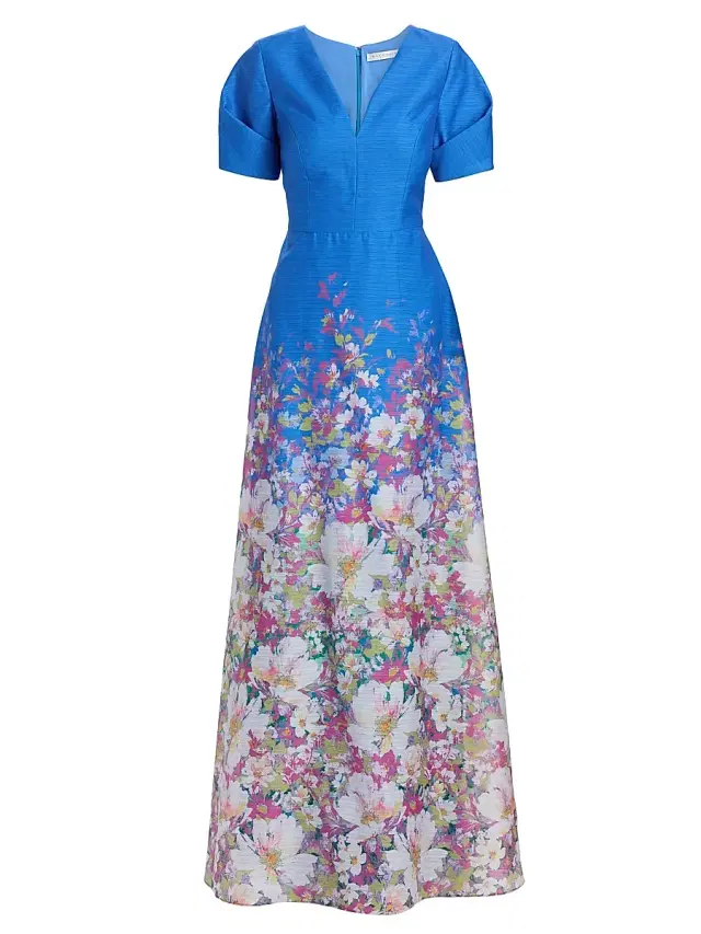 Kay Unger Women's Carlotta Floral Organza Gown - Azure Multi