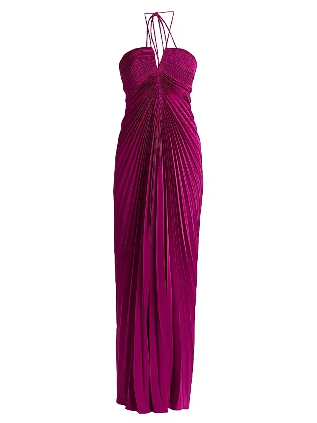 AMUR Women's Ionea Pleated Halterneck Gown - Nectar
