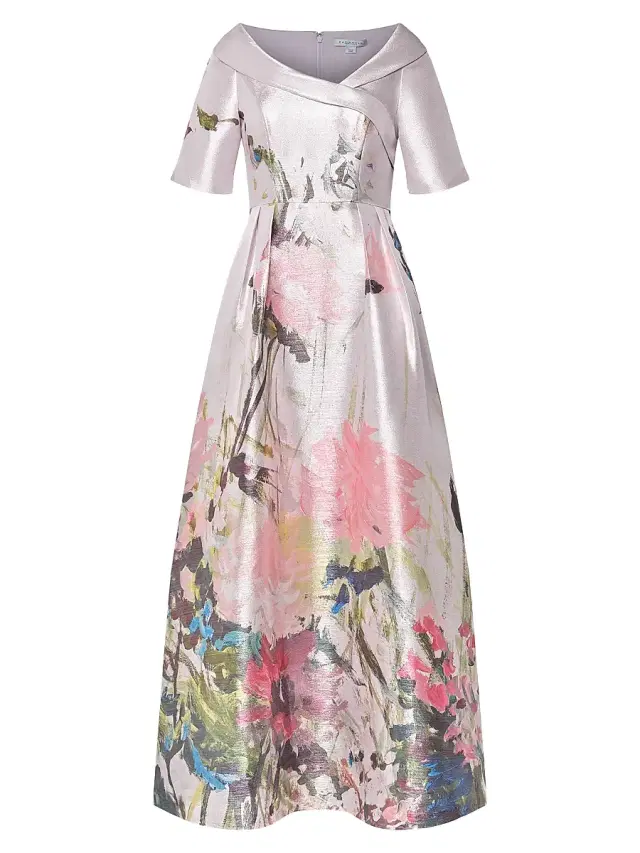 Kay Unger Women's Coco Floral Satin Cocktail Gown - Lilac Mist Multi