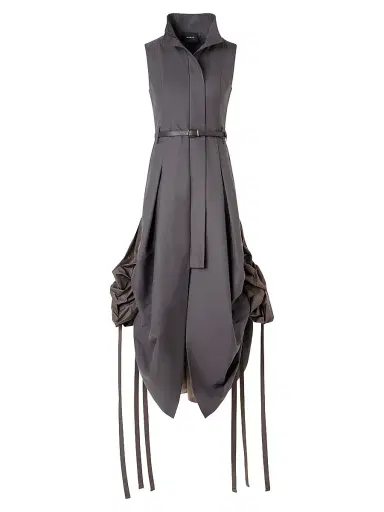 Akris Women's Suiting Gathered-Side Trench Midi-Dress - Taupe | Thumbnail 1 Akris Women's Suiting Gathered-Side Trench Midi-Dress - Taupe | Thumbnail 1