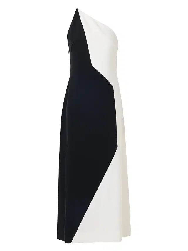 Women's Colorblocked One-Shoulder Midi-Dress - Black Ecru