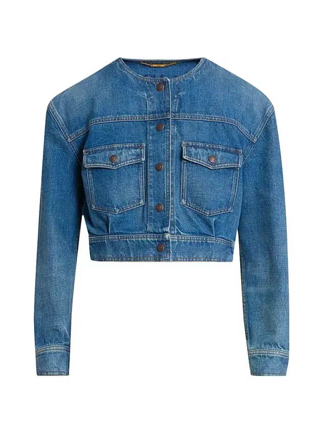 Chloé Women's Denim Crop Jacket - Dusty Cobalt