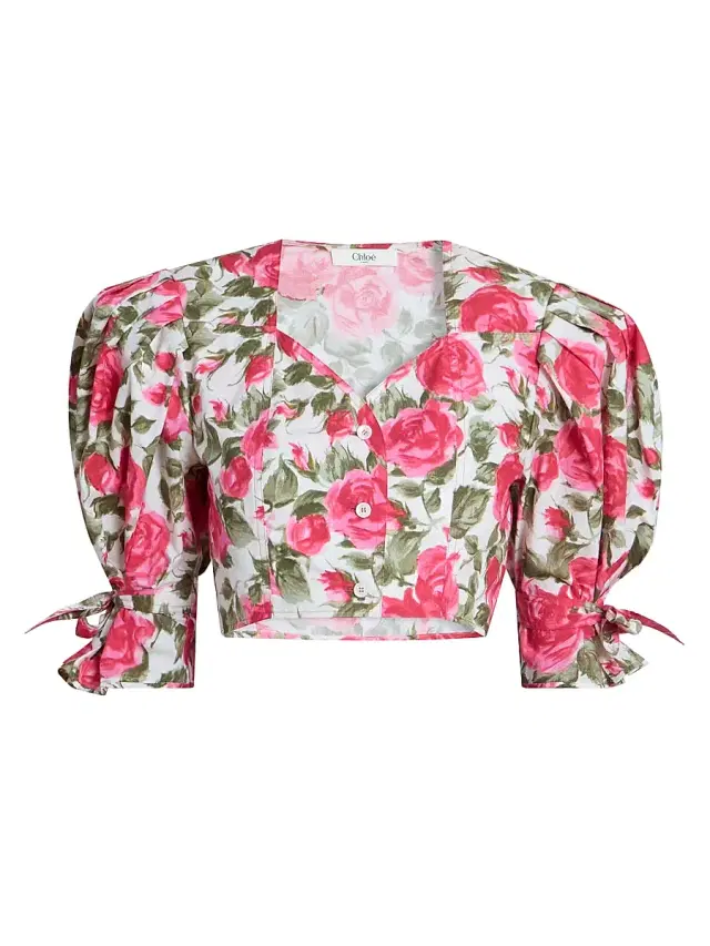 Chloé Women's Floral Cotton Crop Top - White Pink
