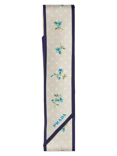 Prada Women's Printed Silk Twill Skinny Scarf - Beige Khaki | Thumbnail 1 Prada Women's Printed Silk Twill Skinny Scarf - Beige Khaki | Thumbnail 1