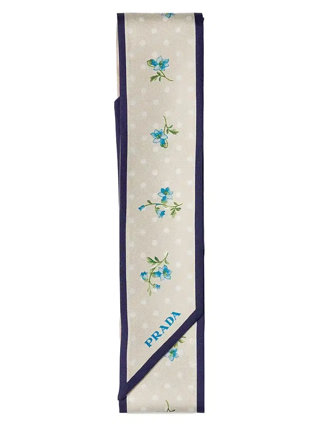 Prada Women's Printed Silk Twill Skinny Scarf - Beige Khaki