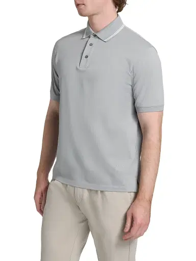HERNO Men's Knit Cotton Polo Shirt - Pearl Grey - Size XXL | Thumbnail 4 HERNO Men's Knit Cotton Polo Shirt - Pearl Grey - Size XXL | Thumbnail 4