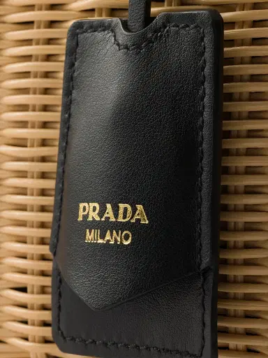 Prada Women's Medium Wicker and Canvas Tote Bag - Black Khaki | Thumbnail 5