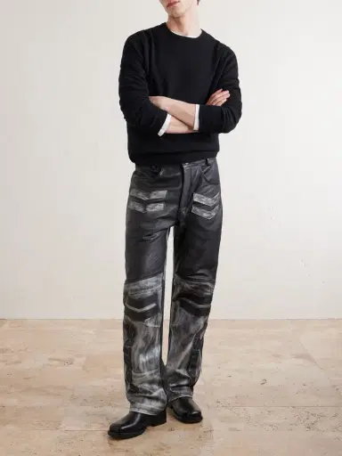 Satoshi Nakamoto 2.0 Moto Appliquéd Leather Trousers - Men | Thumbnail 2