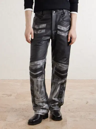 Satoshi Nakamoto 2.0 Moto Appliquéd Leather Trousers - Men | Thumbnail 3