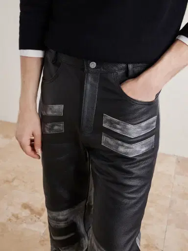 Satoshi Nakamoto 2.0 Moto Appliquéd Leather Trousers - Men | Thumbnail 5