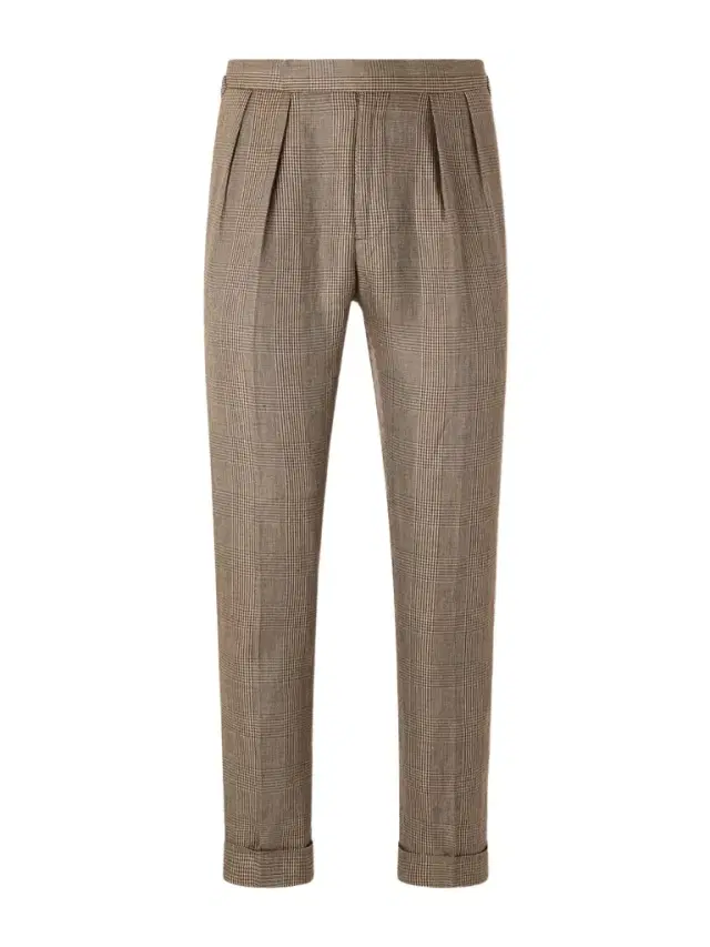 Tapered Pleated Prince of Wales Checked Linen-Blend Suit Trousers - Men