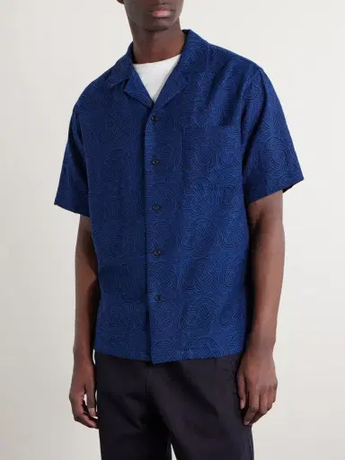 Blue Blue Japan Camp-Collar Cotton-Jacquard Shirt - Men | Thumbnail 3