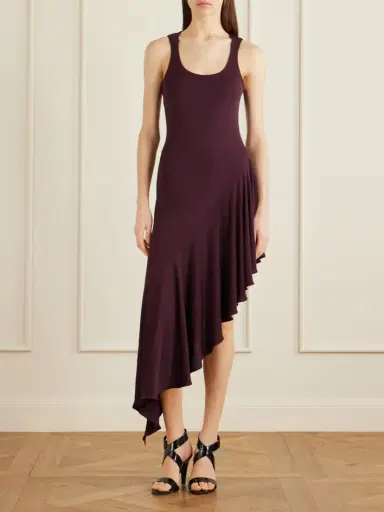Alaïa Asymmetrical Crepe-jersey Midi Dress | Thumbnail 2 Alaïa Asymmetrical Crepe-jersey Midi Dress | Thumbnail 2