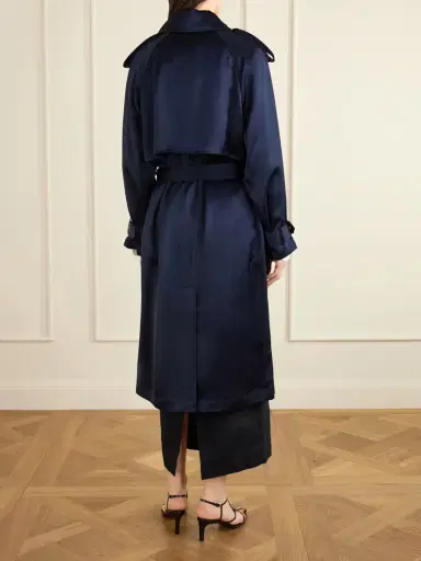 Anine Bing Rickie Double-breasted Belted Satin Trench Coat | Thumbnail 4 Anine Bing Rickie Double-breasted Belted Satin Trench Coat | Thumbnail 4