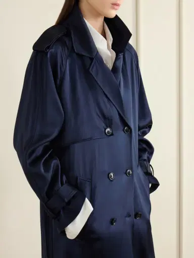 Anine Bing Rickie Double-breasted Belted Satin Trench Coat | Thumbnail 5 Anine Bing Rickie Double-breasted Belted Satin Trench Coat | Thumbnail 5