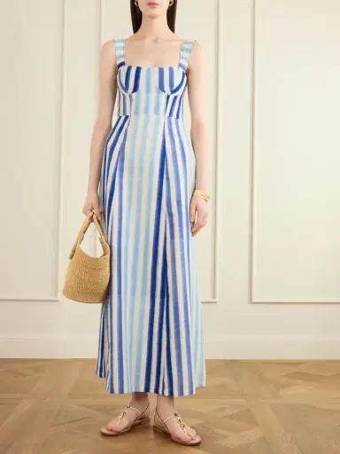 Emporio Sirenuse Azzurra Ikat Striped Cotton Midi Dress | Thumbnail 2 Emporio Sirenuse Azzurra Ikat Striped Cotton Midi Dress | Thumbnail 2