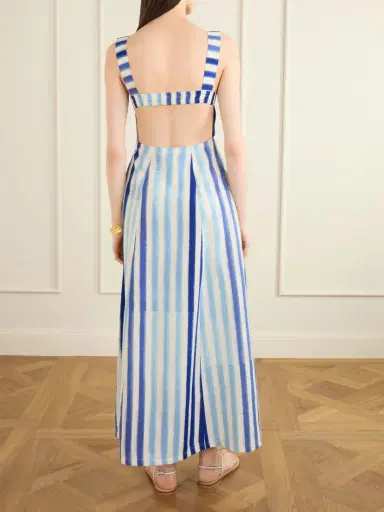 Emporio Sirenuse Azzurra Ikat Striped Cotton Midi Dress | Thumbnail 3 Emporio Sirenuse Azzurra Ikat Striped Cotton Midi Dress | Thumbnail 3