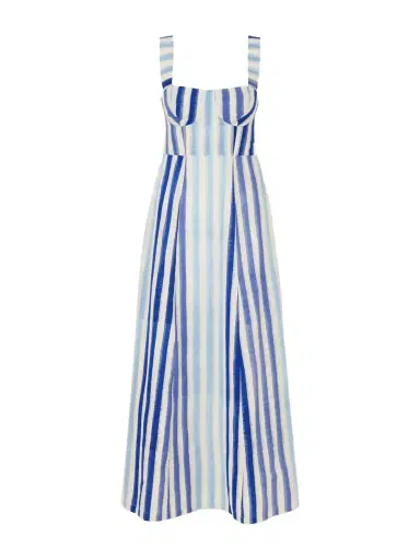 Emporio Sirenuse Azzurra Ikat Striped Cotton Midi Dress | Thumbnail 1 Emporio Sirenuse Azzurra Ikat Striped Cotton Midi Dress | Thumbnail 1