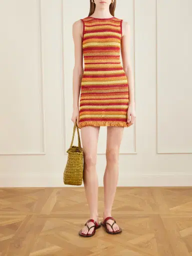 ESCVDO Nevado Fringed Striped Crocheted Cotton Mini Dress | Thumbnail 2 ESCVDO Nevado Fringed Striped Crocheted Cotton Mini Dress | Thumbnail 2