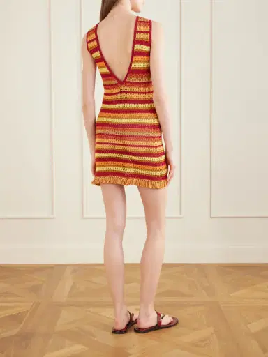 ESCVDO Nevado Fringed Striped Crocheted Cotton Mini Dress | Thumbnail 3 ESCVDO Nevado Fringed Striped Crocheted Cotton Mini Dress | Thumbnail 3