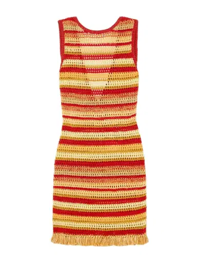 ESCVDO Nevado Fringed Striped Crocheted Cotton Mini Dress | Thumbnail 1 ESCVDO Nevado Fringed Striped Crocheted Cotton Mini Dress | Thumbnail 1