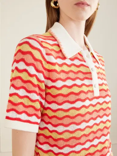 ESCVDO Mullu Striped Crocheted Cotton Polo Shirt | Thumbnail 4 ESCVDO Mullu Striped Crocheted Cotton Polo Shirt | Thumbnail 4