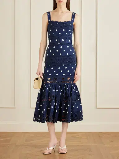 Self-Portrait Belted Polka-dot Linen And Cotton-blend Midi Dress | Thumbnail 2