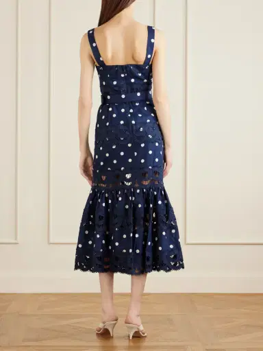 Self-Portrait Belted Polka-dot Linen And Cotton-blend Midi Dress | Thumbnail 3