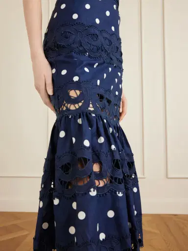 Self-Portrait Belted Polka-dot Linen And Cotton-blend Midi Dress | Thumbnail 4