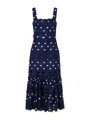 Self-Portrait Belted Polka-dot Linen And Cotton-blend Midi Dress | Thumbnail 1