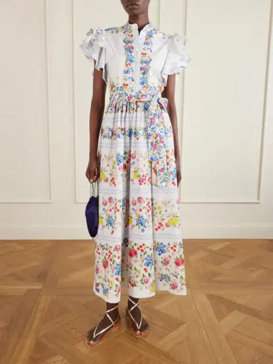 Mary Katrantzou Belted Floral-print Cotton-blend Midi Dress | Thumbnail 2