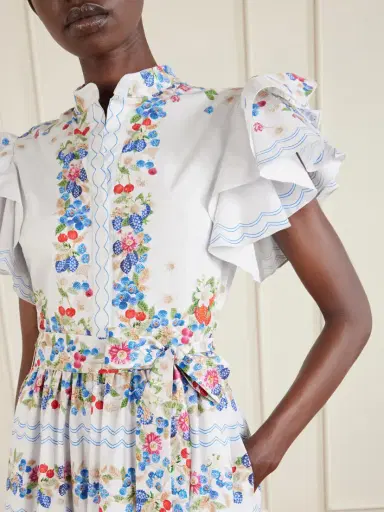 Mary Katrantzou Belted Floral-print Cotton-blend Midi Dress | Thumbnail 4