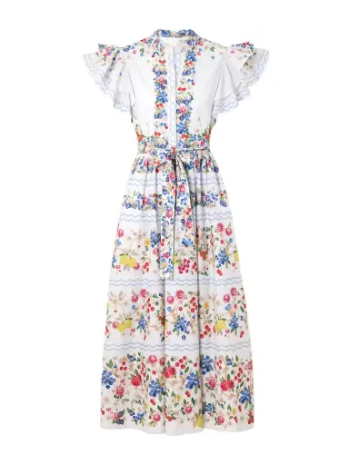 Mary Katrantzou Belted Floral-print Cotton-blend Midi Dress | Thumbnail 1