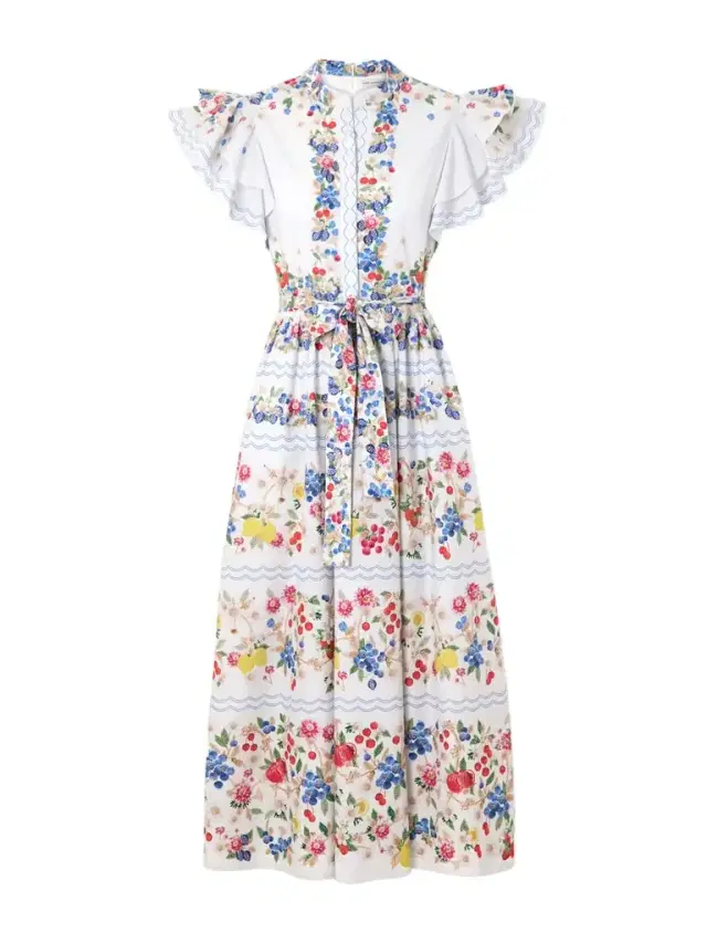 Belted Floral-print Cotton-blend Midi Dress