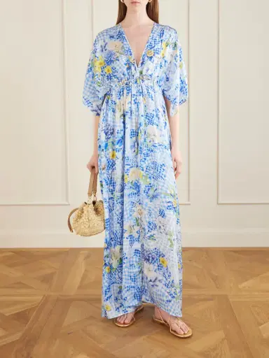 Mary Katrantzou Taormina Checked Floral-print Satin Kaftan | Thumbnail 2 Mary Katrantzou Taormina Checked Floral-print Satin Kaftan | Thumbnail 2