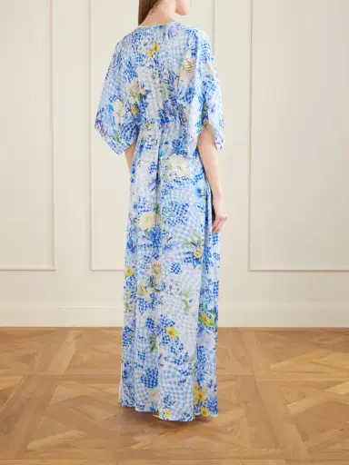 Mary Katrantzou Taormina Checked Floral-print Satin Kaftan | Thumbnail 3 Mary Katrantzou Taormina Checked Floral-print Satin Kaftan | Thumbnail 3