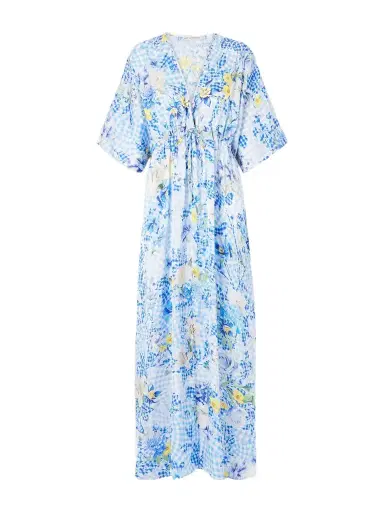 Mary Katrantzou Taormina Checked Floral-print Satin Kaftan | Thumbnail 1 Mary Katrantzou Taormina Checked Floral-print Satin Kaftan | Thumbnail 1