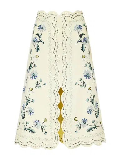 Sea Audra Embroidered Cotton And Linen-bend Midi Skirt | Thumbnail 1 Sea Audra Embroidered Cotton And Linen-bend Midi Skirt | Thumbnail 1