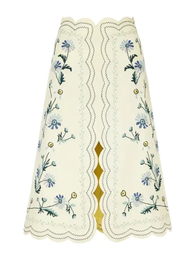 Audra Embroidered Cotton And Linen-bend Midi Skirt
