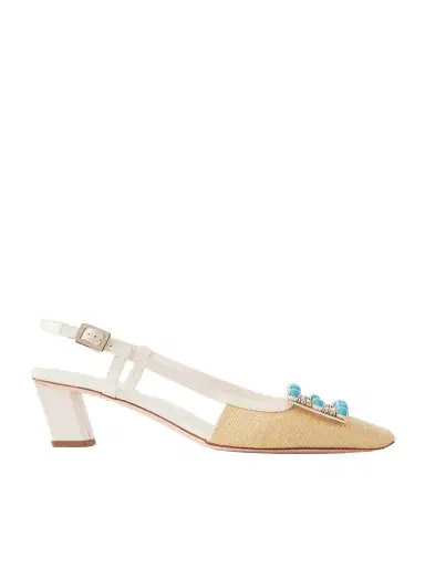 Roger Vivier Belle Vivier 45 Leather-trimmed Embellished Slingback Pumps | Thumbnail 1 Roger Vivier Belle Vivier 45 Leather-trimmed Embellished Slingback Pumps | Thumbnail 1