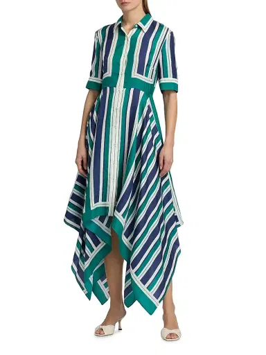 Simkhai Women's Abrielle Striped Handkerchief Midi-Shirtdress - Kelly Green - Size XS | Thumbnail 2 Simkhai Women's Abrielle Striped Handkerchief Midi-Shirtdress - Kelly Green - Size XS | Thumbnail 2