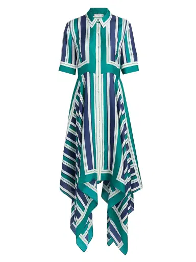 Simkhai Women's Abrielle Striped Handkerchief Midi-Shirtdress - Kelly Green - Size XS | Thumbnail 1 Simkhai Women's Abrielle Striped Handkerchief Midi-Shirtdress - Kelly Green - Size XS | Thumbnail 1