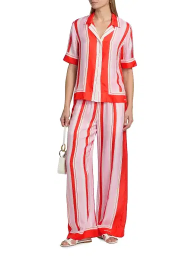 SIMKHAI Women's Koda Striped Silk-Blend Short-Sleeve Shirt - Tulip Stripe | Thumbnail 2