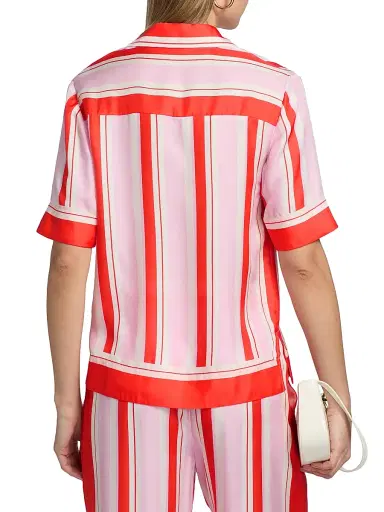 SIMKHAI Women's Koda Striped Silk-Blend Short-Sleeve Shirt - Tulip Stripe | Thumbnail 5