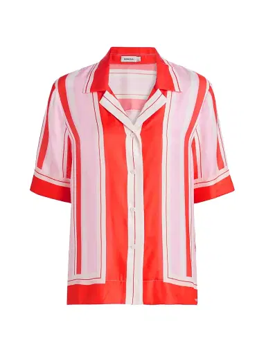 SIMKHAI Women's Koda Striped Silk-Blend Short-Sleeve Shirt - Tulip Stripe | Thumbnail 1
